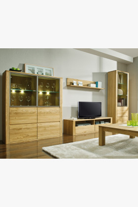 Moderne Wohnwand Eiche massiv und furniert, 4-teilig